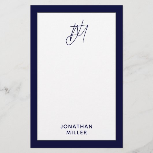 Personalisiertes Script Monogram Navy Blue Briefpapier (Vorderseite)