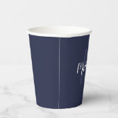 Personalisiertes Script Monogram und Name Navy Blu Pappbecher (Rechts)