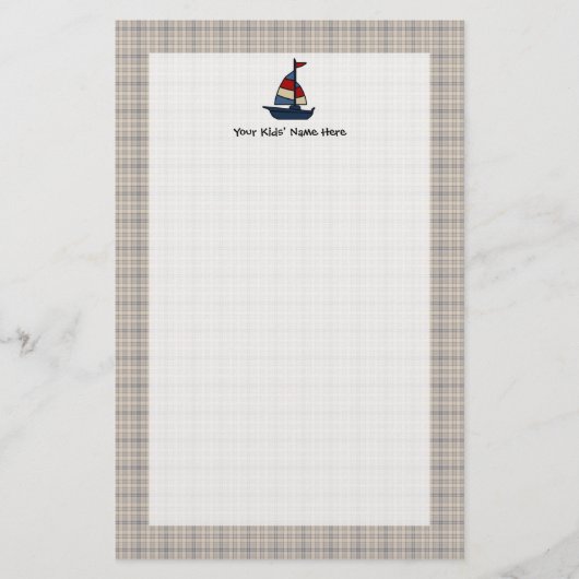 Personalisiertes Seesegelboot-Blau/TAN-Jungen Briefpapier (Vorderseite)