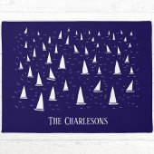 Personalisiertes Segelboot Nautical Navy Blue Fußmatte