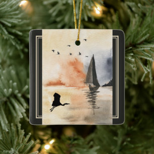 Personalisiertes Segelboot und Weihnachten Keramikornament