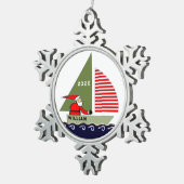 Personalisiertes Segelreisen Schneeflocken Zinn-Ornament (Rechts)