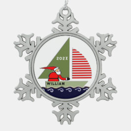 Personalisiertes Segelreisen Schneeflocken Zinn-Ornament