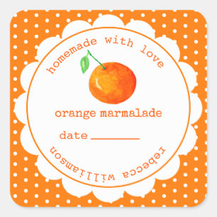 Personalisiertes selbstgemachtes Orangenmarmelade Quadratischer Aufkleber