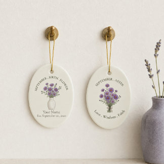 Personalisiertes September-Aster-Ornament Keramik Ornament
