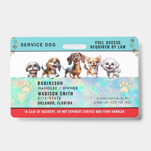 Personalisiertes Service-Dog-Abzeichen Ausweis (Vorderseite)