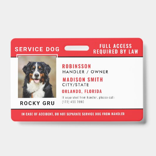Personalisiertes Service-Dog-Abzeichen Ausweis (Vorderseite)