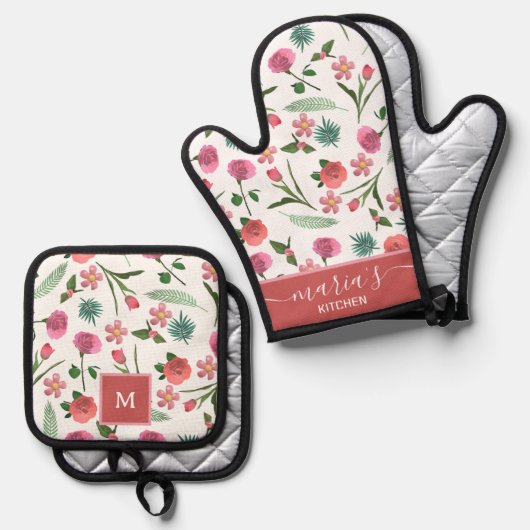 Personalisiertes Set mit Blumenofen Mitt und Töpfc (Vorderseite/Rückseite)