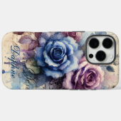 Personalisiertes Shabby Chic Blau und Rosen Case-Mate iPhone Hülle (Rückseite (Horizontal))