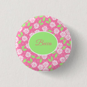 Personalisiertes Shabby Chic Rosa Blumenmuster Button