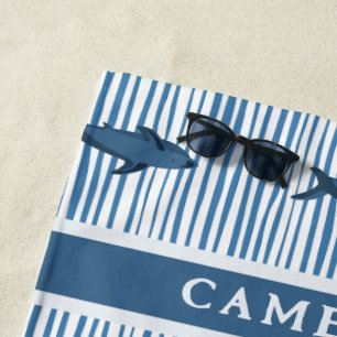 Personalisiertes Shark Weiß Blau Gestreiftes Kinde Strandtuch