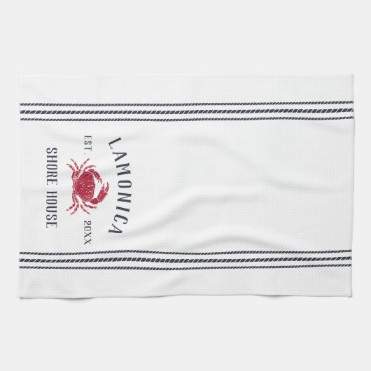 Personalisiertes Shopping House, Navy & Red Rustic Geschirrtuch (Horizontal)