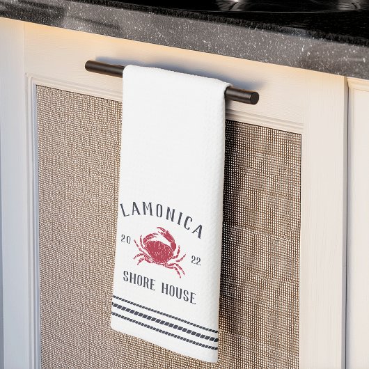 Personalisiertes Shopping House, Navy & Red Rustic Geschirrtuch