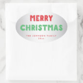 Personalisiertes Silber Frohe Weihnachts Oval Stic Ovaler Aufkleber (Tasche)