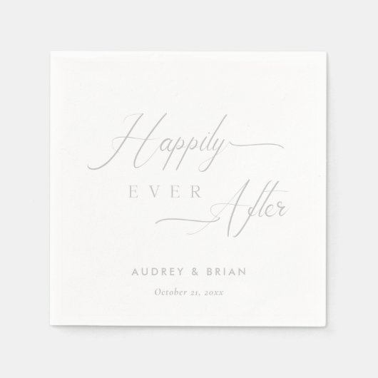 Personalisiertes Silber "glücklich immer nach" Hoc Serviette (Vorderseite)