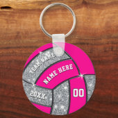Personalisiertes Silber, rosa, weiße Volleyballfav Schlüsselanhänger (Vorderseite)