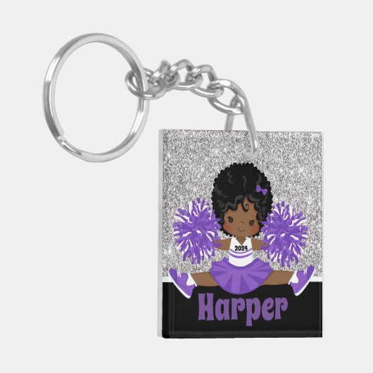 Personalisiertes Silber und Lila Cheerleader Schlü Schlüsselanhänger (Vorderseite links)