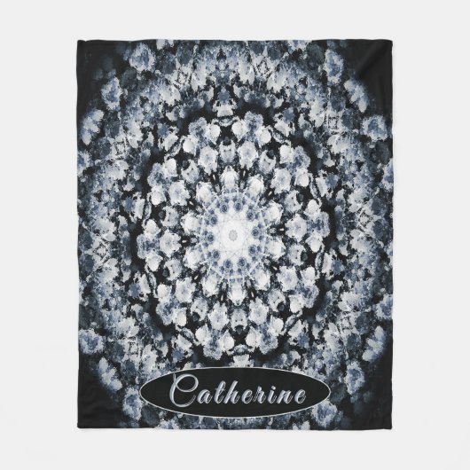 Personalisiertes Silber- und Schwarz-Blütenglas Ma Fleecedecke (Vorderseite)