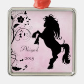 Personalisiertes Silhouette Pferd Pink Black Silbernes Ornament (Vorne)