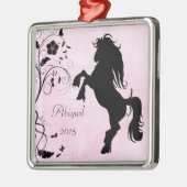 Personalisiertes Silhouette Pferd Pink Black Silbernes Ornament (Links)