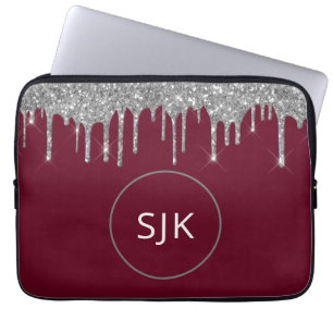 Personalisiertes Silver Burgund Red Glitzer Monogr Laptopschutzhülle