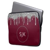 Personalisiertes Silver Burgundy Red Glitzer Monog Laptopschutzhülle (Vorderseite Links)