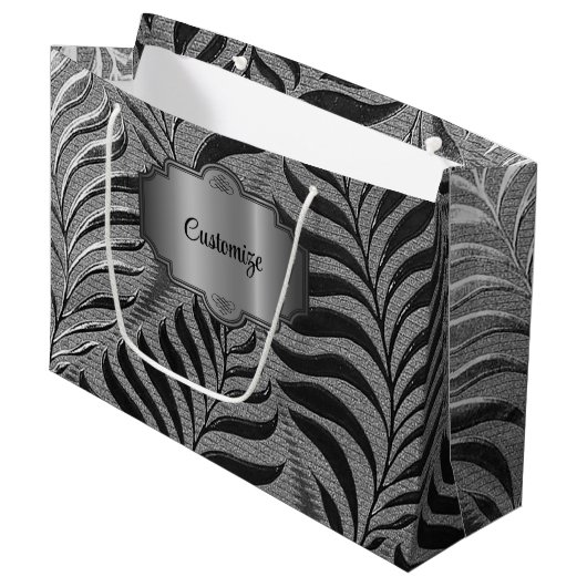 Personalisiertes Silver Leaf Motif Große Geschenktüte (Vorderseite Schrägansicht)