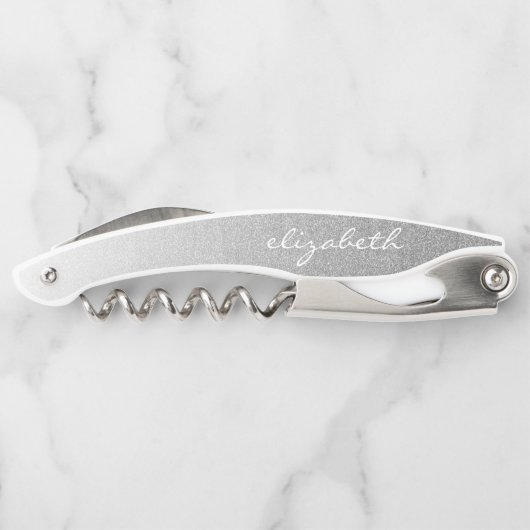 Personalisiertes Silver Ombre Imitate Glitzer Scri Kellnermesser (Rückseite)