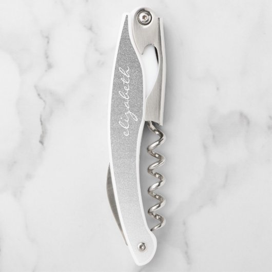 Personalisiertes Silver Ombre Imitate Glitzer Scri Kellnermesser (Rückseite)