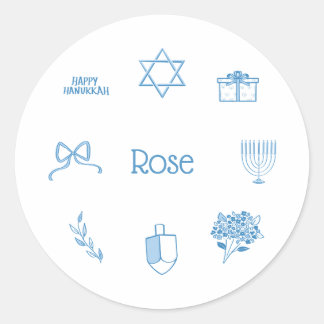 Personalisiertes Simple Light Blue Hanukkah-Gesche Runder Aufkleber