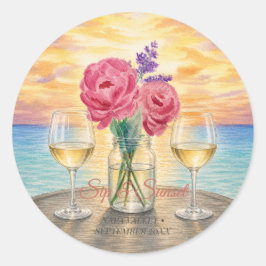 Personalisiertes Sip & Sunset-Wasserfarbrund-Favor Runder Aufkleber