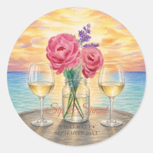 Personalisiertes Sip & Sunset-Wasserfarbrund-Favor Runder Aufkleber