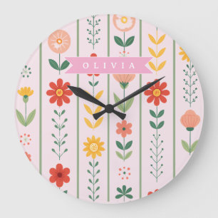 Personalisiertes skandinavisches Blumenmuster im V Große Wanduhr