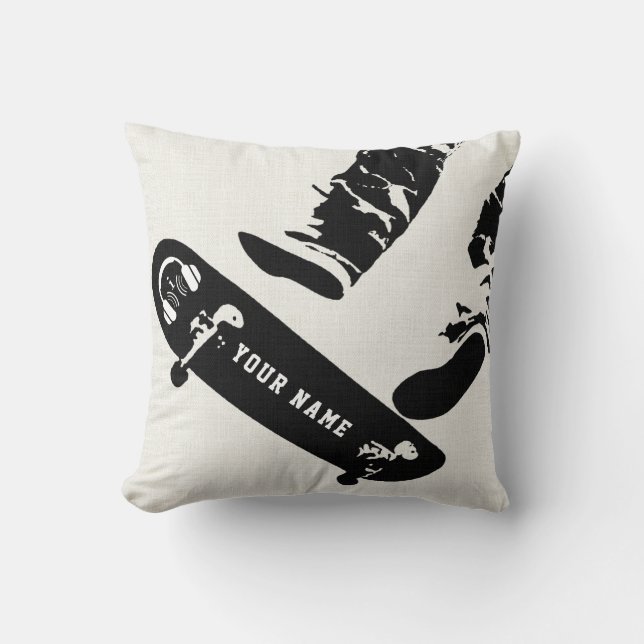 Personalisiertes Skateboard-Sprung – Schwarz und W Kissen (Vorderseite)