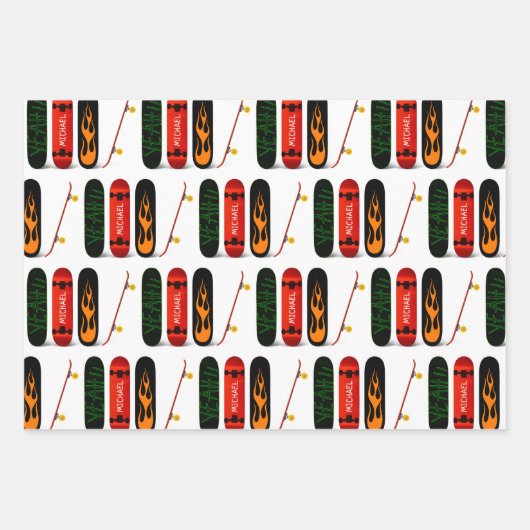Personalisiertes Skateboardmuster Geschenkpapier Set (Vorderseite)