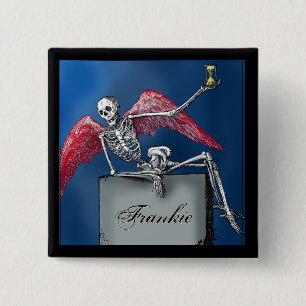 Personalisiertes Skelett auf Tomb-Halloween-Party Button