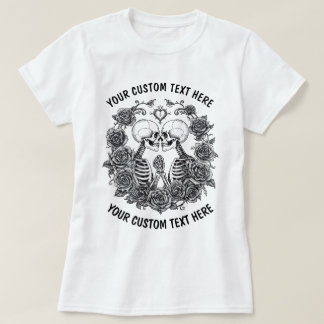 Personalisiertes Skelett-Paar mit Blumenrahmen T-Shirt