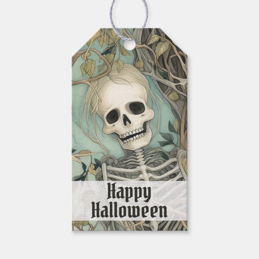 Personalisiertes Skelett Vintag Halloween Geschenkanhänger (Vorderseite)