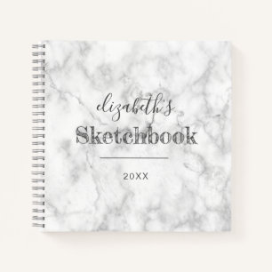 Personalisiertes Sketchbook des White Gray Marble Notizblock
