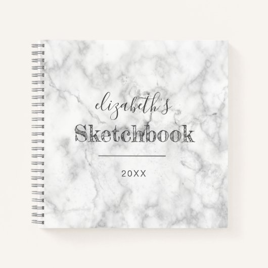 Personalisiertes Sketchbook des White Gray Marble Notizblock (Vorderseite)