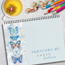 Personalisiertes Sketchbook mit blauem Butterfly-P