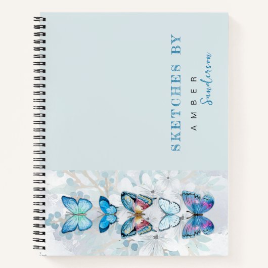 Personalisiertes Sketchbook mit blauem Butterfly-P Notizblock (Vorderseite)
