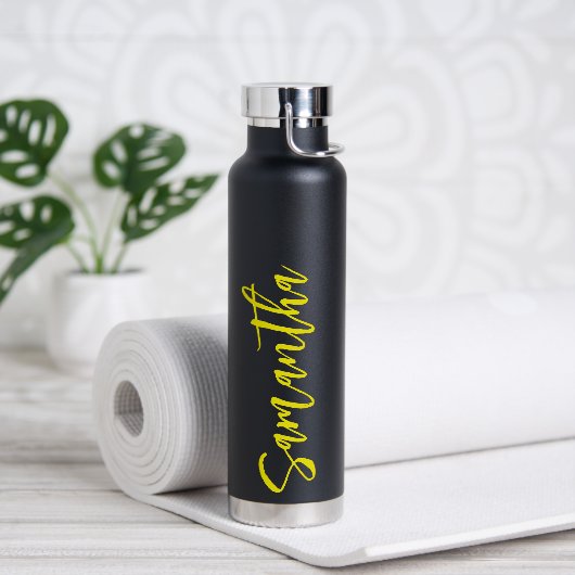 Personalisiertes Skript Ihr Name Neon Yellow Party Trinkflasche (Yoga)