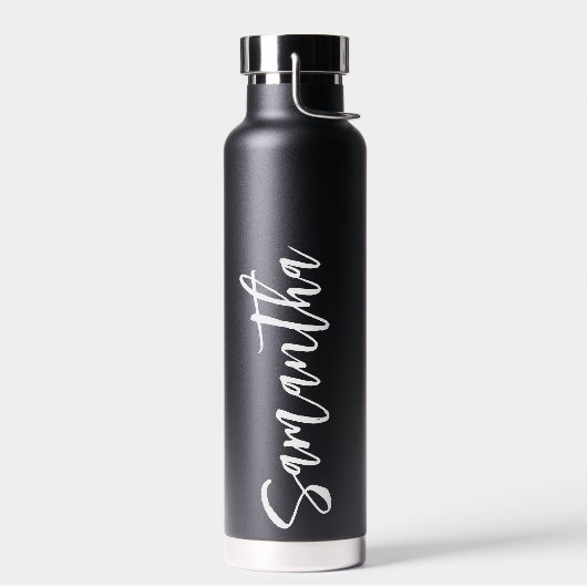Personalisiertes Skript Ihr Name Party Schwarz-wei Trinkflasche (Links)