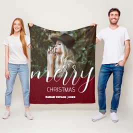 Personalisiertes Skript Merry Christmas Foto Name Fleecedecke
