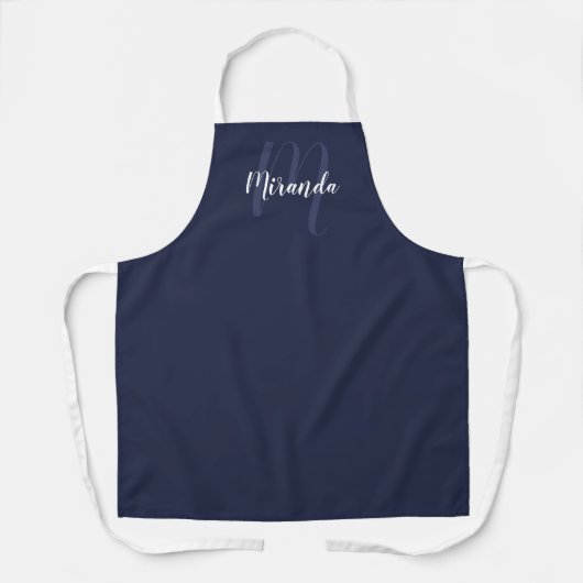 Personalisiertes Skript Monogramm und Name Navy Bl Schürze (Vorderseite)