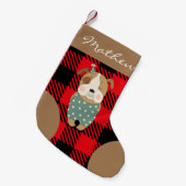 Personalisiertes Skript Trendy Büffel kariert rot  Kleiner Weihnachtsstrumpf (Vorderansicht (hängend))