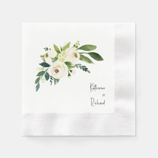 Personalisiertes Skript White Rose Wedding geprägt Serviette (Vorderseite)