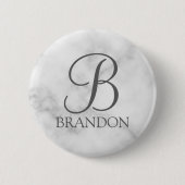 Personalisiertes Skriptmonogramm und Name aus weiß Button (Vorderseite)