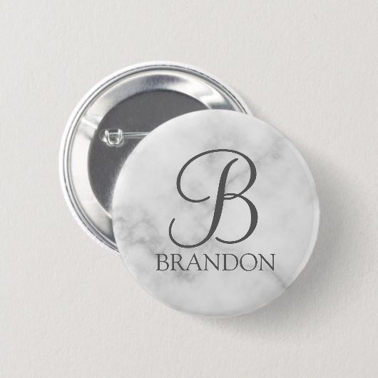 Personalisiertes Skriptmonogramm und Name aus weiß Button (Vorne & Hinten)
